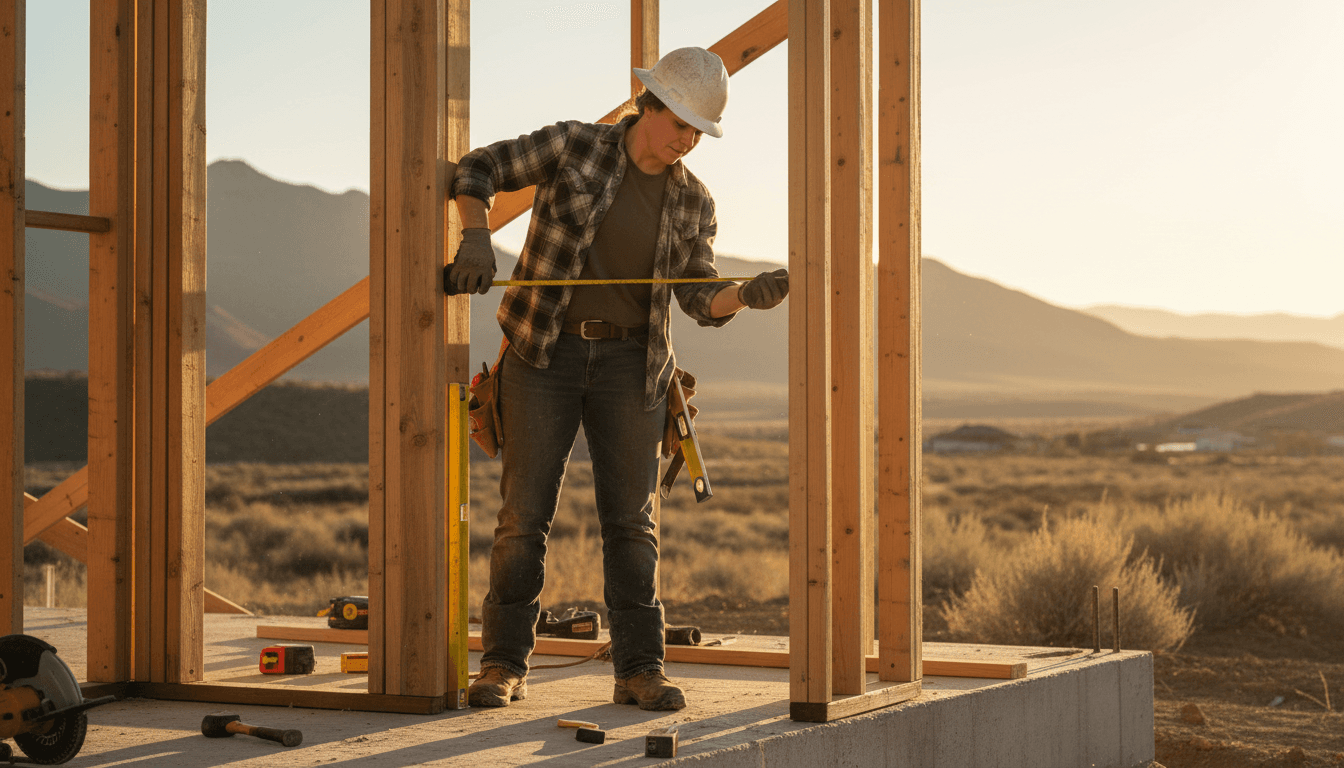 Construction professional inspecting framing work on a residential project