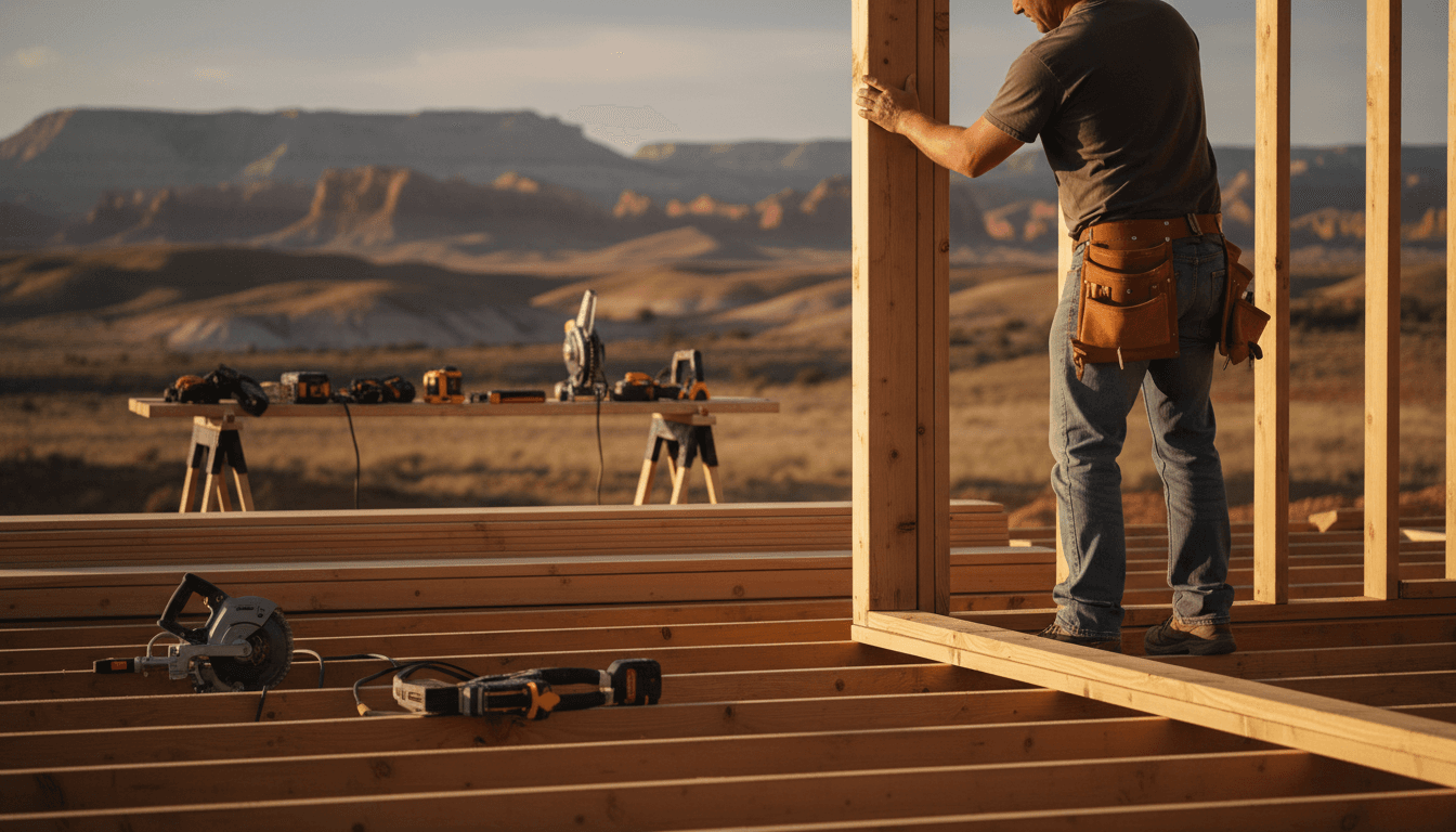 Construction professional inspecting structural framing on a residential building project in Utah
